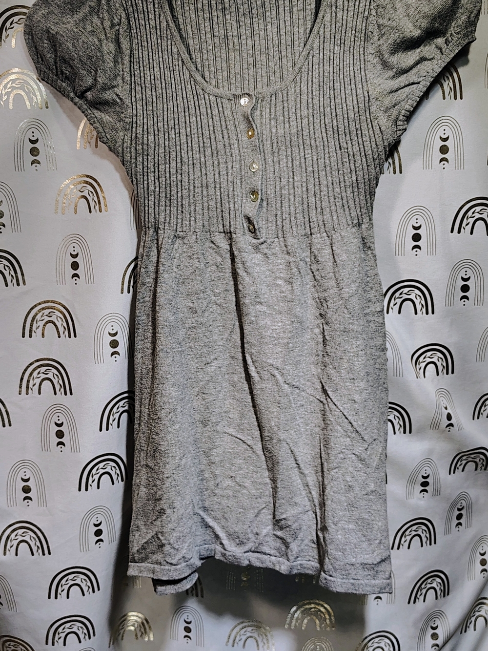 Xhilaration Gray Ribbed Scoop-Neck Button Front Dress